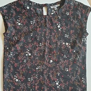 Abercrombie black patterned cap sleeve blouse